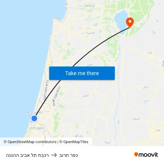 רכבת תל אביב ההגנה to כפר חרוב map