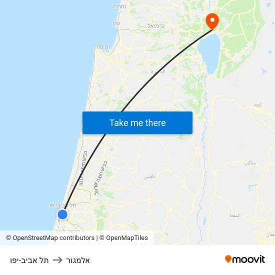 תל אביב-יפו to אלמגור map
