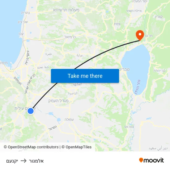 יקנעם to אלמגור map