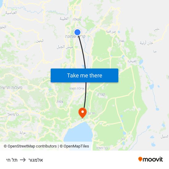תל חי to אלמגור map