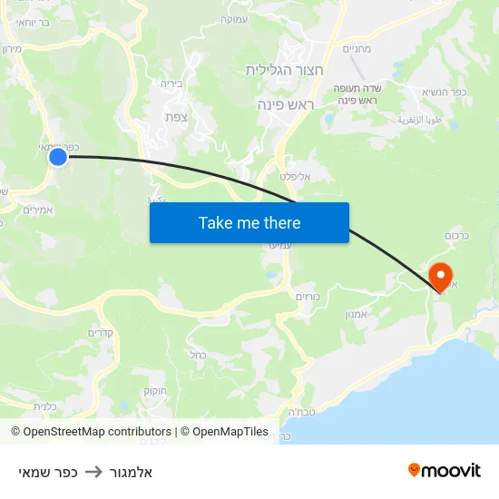 כפר שמאי to אלמגור map