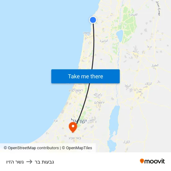 גשר הזיו to גבעות בר map