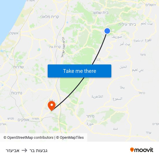 אביעזר to גבעות בר map