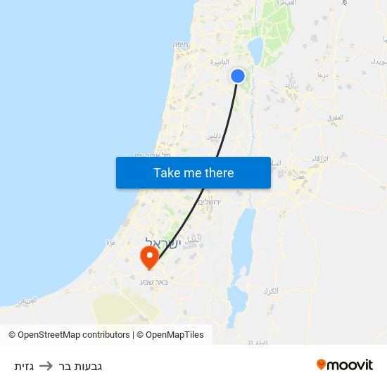 גזית to גבעות בר map