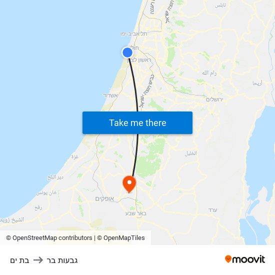 בת ים to גבעות בר map