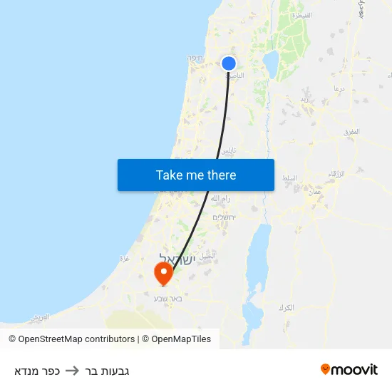 כפר מנדא to גבעות בר map