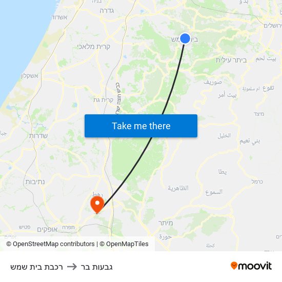 רכבת בית שמש to גבעות בר map