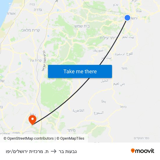 ת. מרכזית ירושלים/יפו to גבעות בר map
