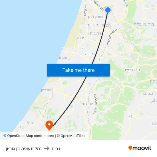 נמל תעופה בן גוריון to גבים map