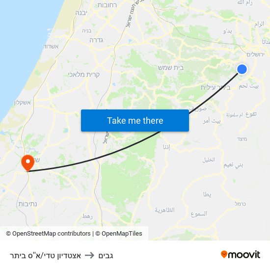 אצטדיון טדי/א''ס ביתר to גבים map