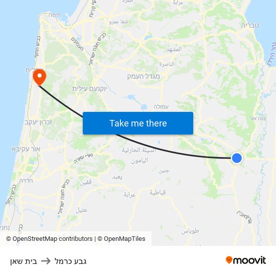 בית שאן to גבע כרמל map