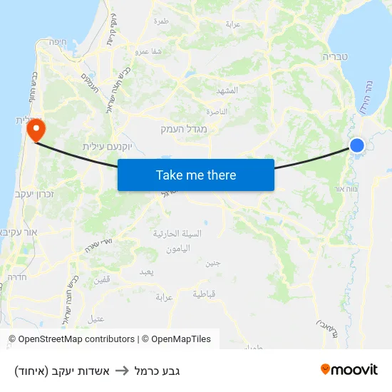 אשדות יעקב (איחוד) to גבע כרמל map
