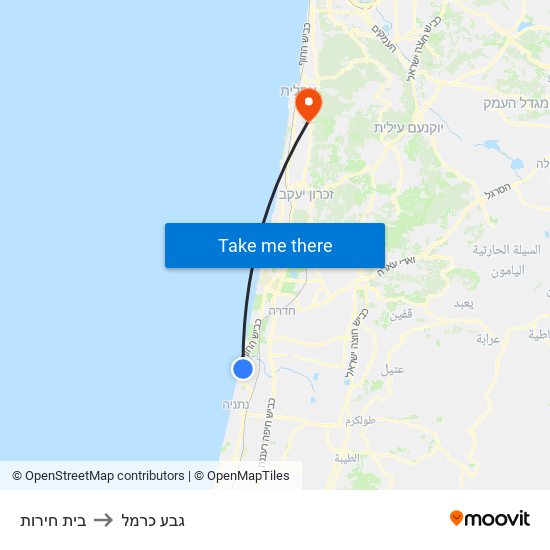 בית חירות to גבע כרמל map