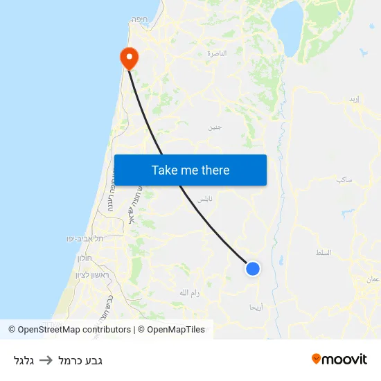 גלגל to גבע כרמל map