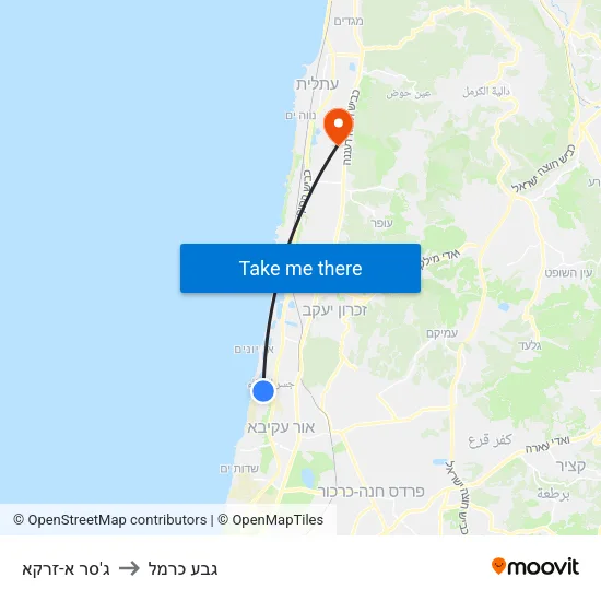 ג'סר א-זרקא to גבע כרמל map
