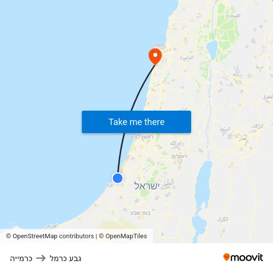 כרמייה to גבע כרמל map
