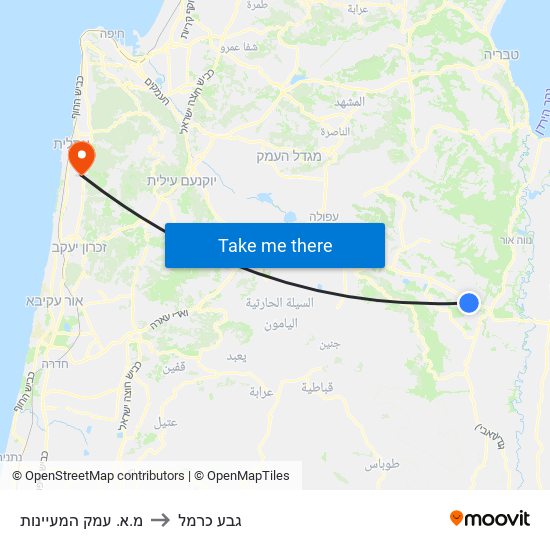 מ.א. עמק המעיינות to גבע כרמל map