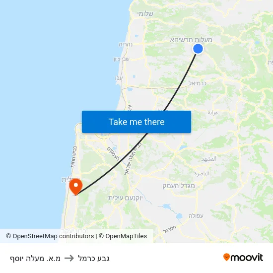 מ.א. מעלה יוסף to גבע כרמל map