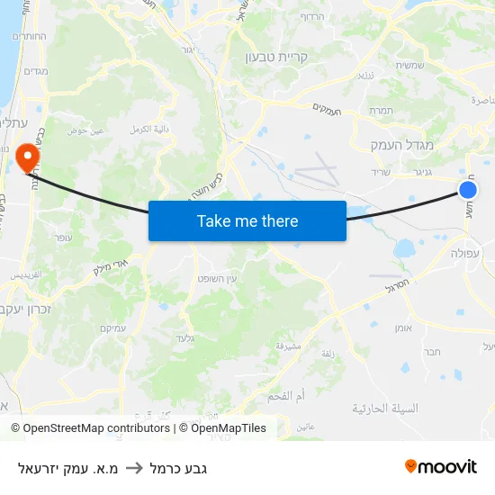 מ.א. עמק יזרעאל to גבע כרמל map