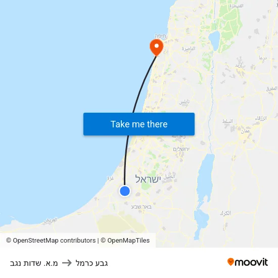 מ.א. שדות נגב to גבע כרמל map
