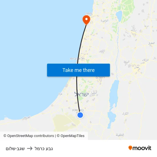 שגב-שלום to גבע כרמל map
