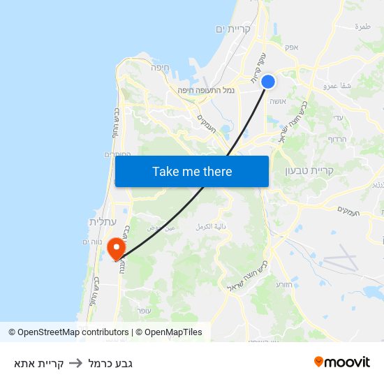 קריית אתא to גבע כרמל map