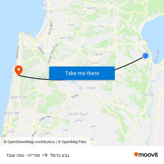 פורייה - נווה עובד to גבע כרמל map