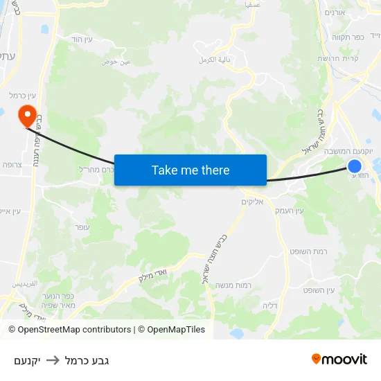 יקנעם to גבע כרמל map