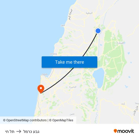 תל חי to גבע כרמל map