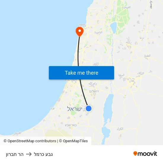 הר חברון to גבע כרמל map