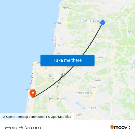 חורפיש to גבע כרמל map