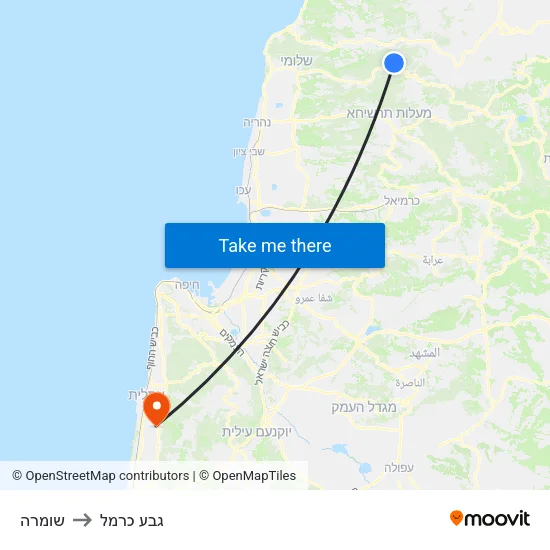 שומרה to גבע כרמל map