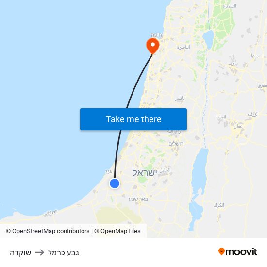 שוקדה to גבע כרמל map