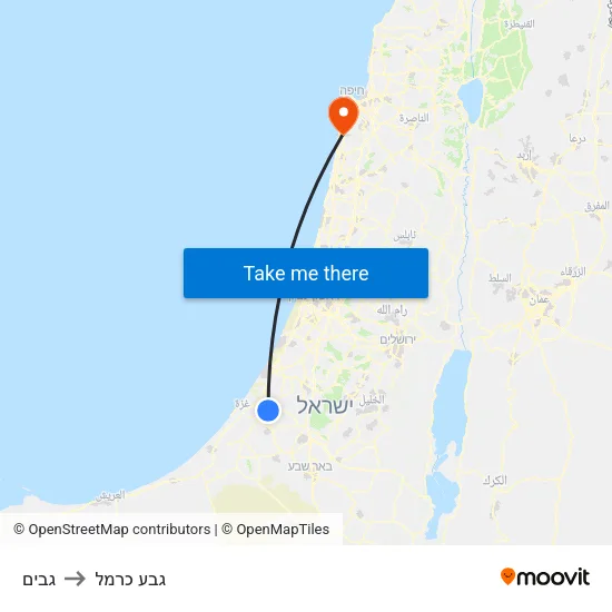 גבים to גבע כרמל map