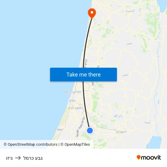גיזו to גבע כרמל map