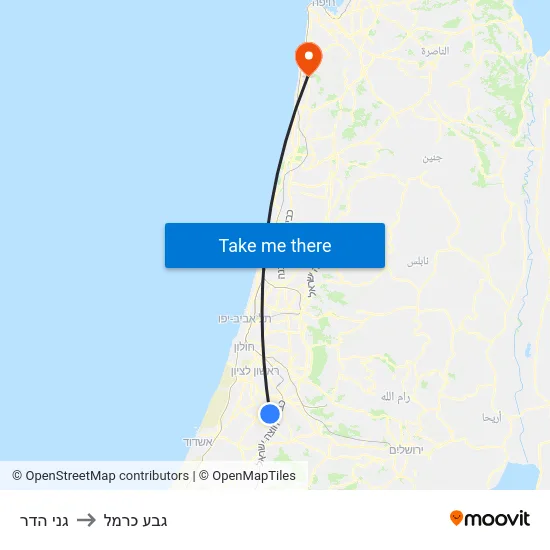 גני הדר to גבע כרמל map