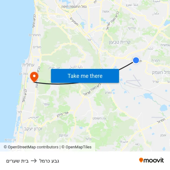 בית שערים to גבע כרמל map