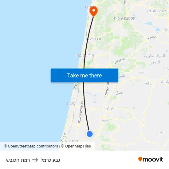 רמת הכובש to גבע כרמל map