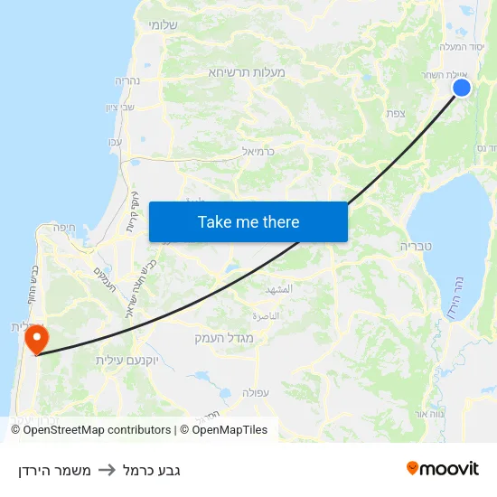 משמר הירדן to גבע כרמל map