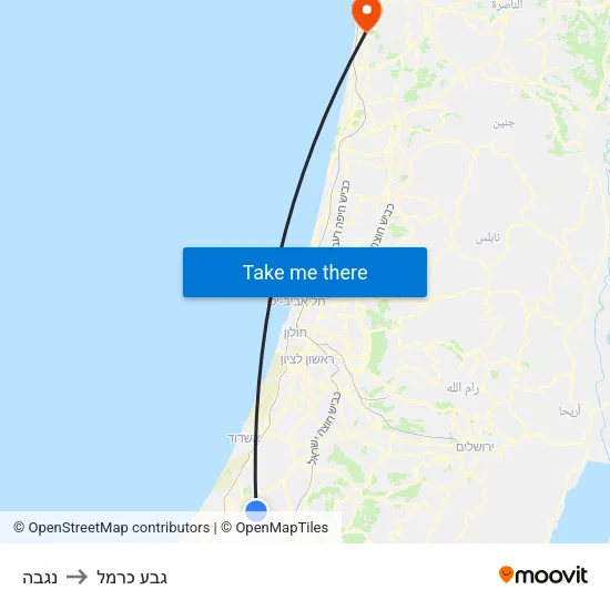 נגבה to גבע כרמל map