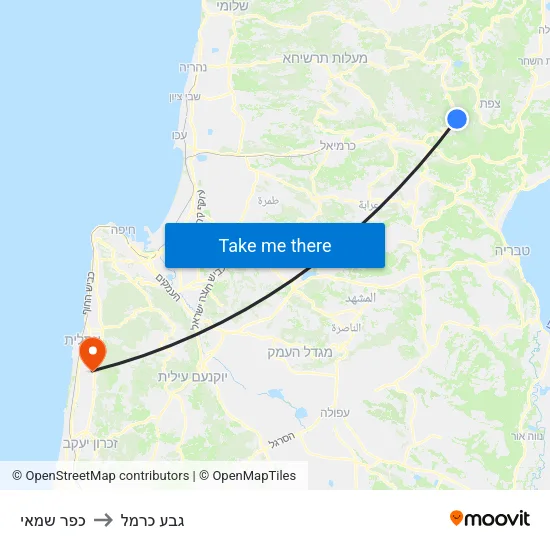 כפר שמאי to גבע כרמל map