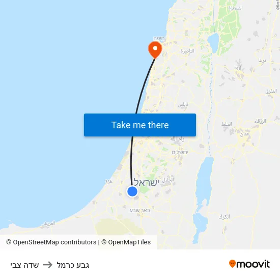 שדה צבי to גבע כרמל map