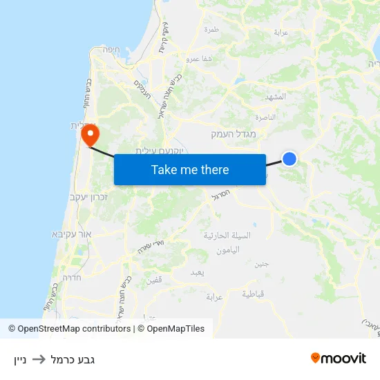 ניין to גבע כרמל map