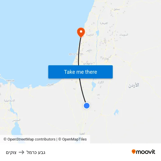 צוקים to גבע כרמל map