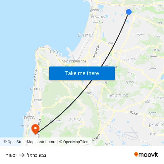 יסעור to גבע כרמל map