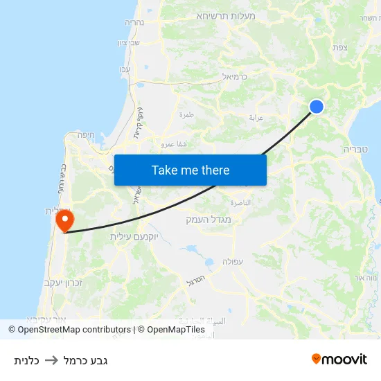 כלנית to גבע כרמל map