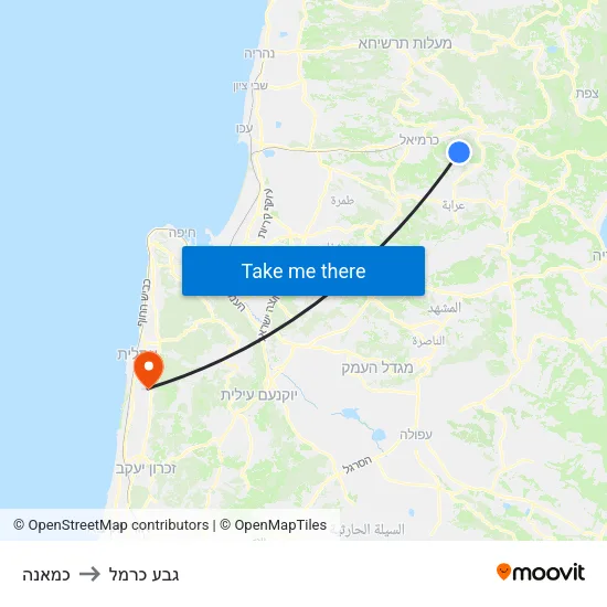 כמאנה to גבע כרמל map