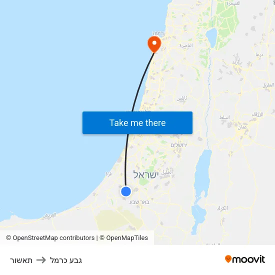 תאשור to גבע כרמל map