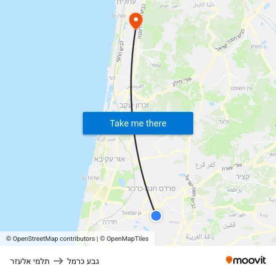 תלמי אלעזר to גבע כרמל map