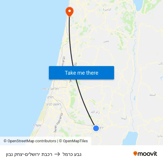 רכבת ירושלים-יצחק נבון to גבע כרמל map